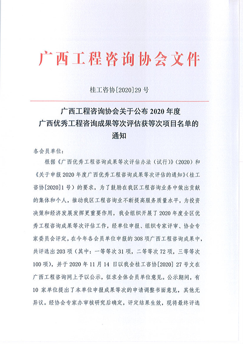 喜报！
6项成果荣获广西优秀工程咨询成果奖